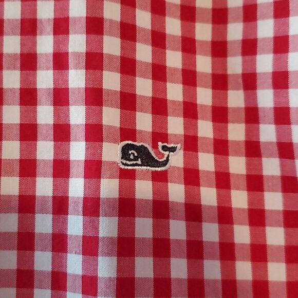 VINEYARD VINES RED WHITE GINGHAM CHECK WHALE BUTTON UP SHIRT 100% COTTON BOYS XL - Picture 3 of 8